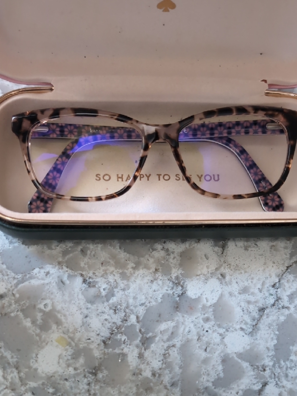 kate spade Tortoiseshell Frame Readers with Pink Floral Temples - Picture 3 of 3